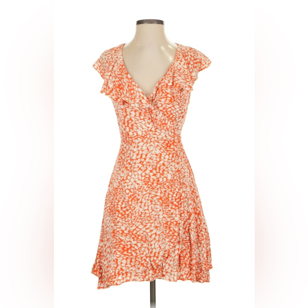 Free People French Quarter Orange Ruffle Print Wrap Mini Dress Size M NWT